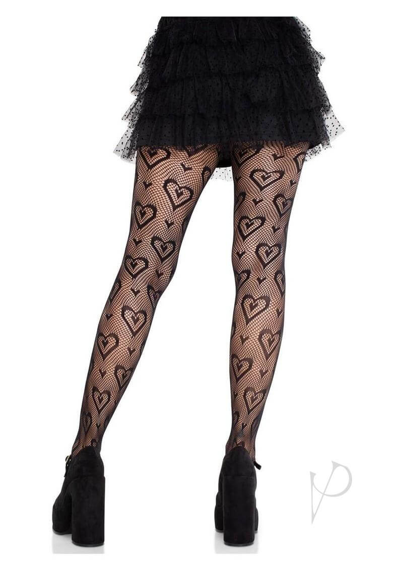 Double Heart Net Tights Black O/s-2