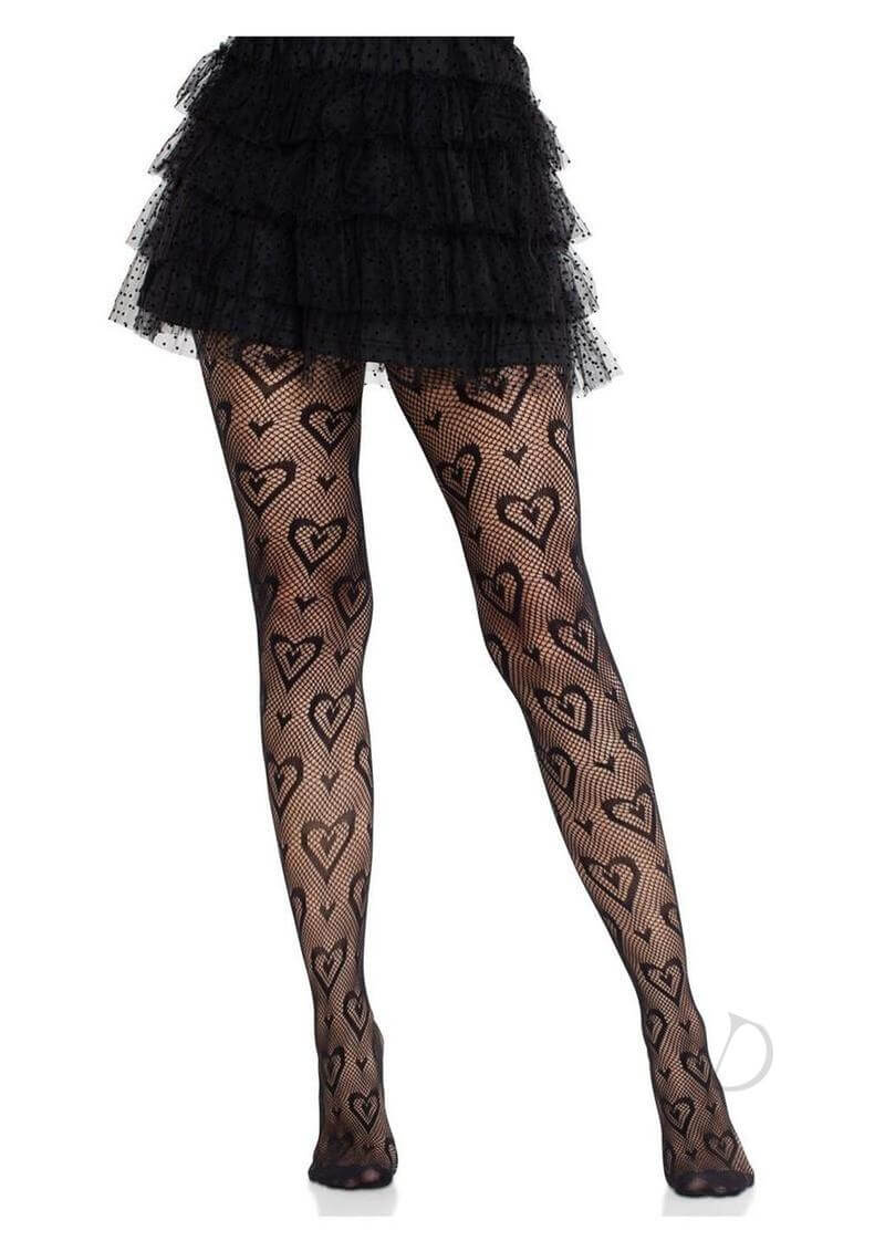 Double Heart Net Tights Black O/s-3