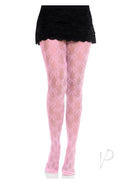 Leg Avenue Bow Net Tights in pink, featuring a playful bow design, styled with a black lace skirt.