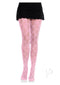 Leg Avenue Bow Net Tights in pink, featuring a playful bow design, styled with a black lace skirt.