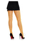 Leg Avenue neon orange eyelet net tights worn under a stylish black skirt, paired with elegant heels.