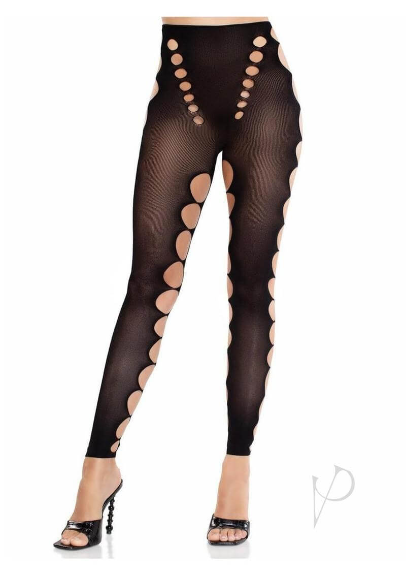 Leg Avenue Seamless Opaque Cut Out Footless Tights in Black with bold cut-outs, perfect for daring layered looks.