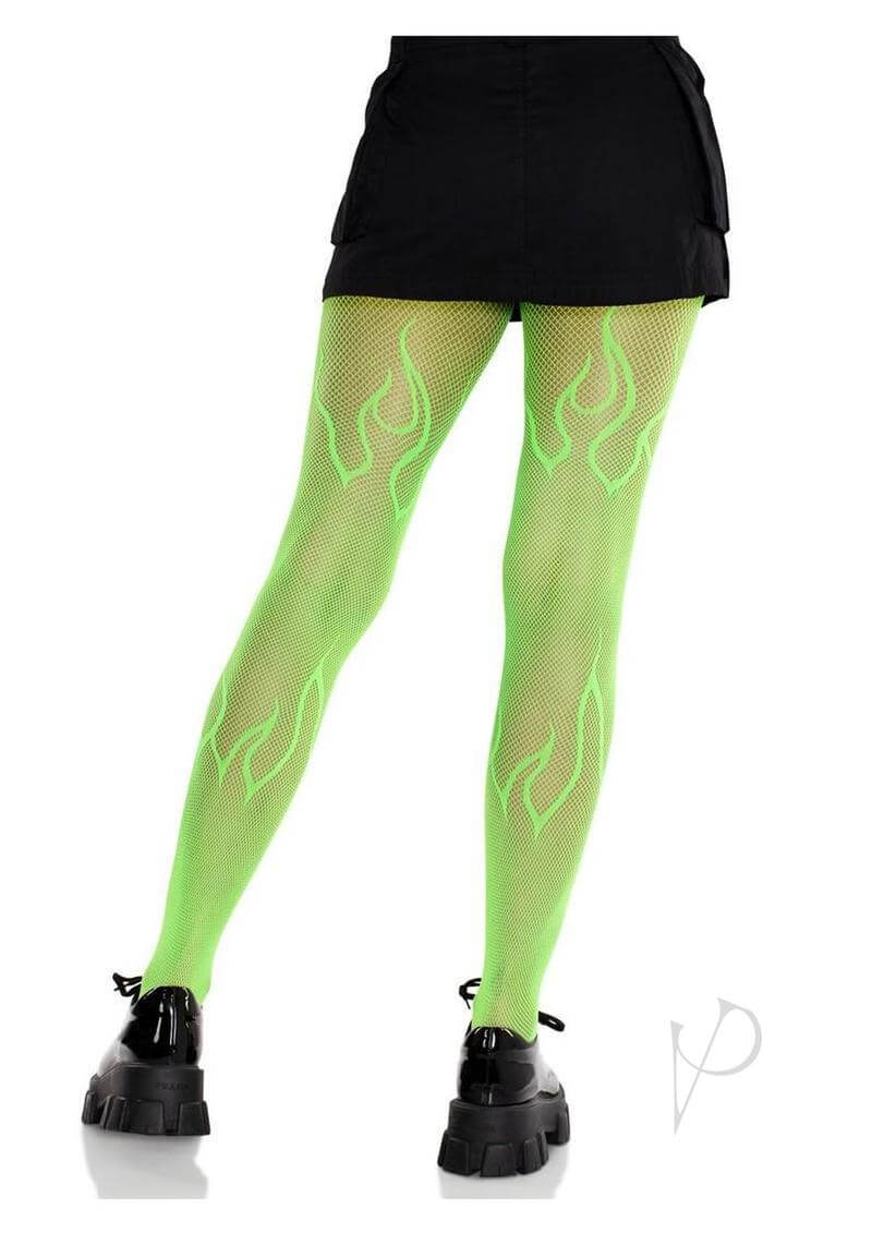 Flame Net Tights. Neon Green O/s-2