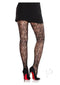 Leg Avenue Camellia Lace Tights in black, showcasing intricate lace design paired with stylish black heels.