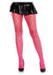 Leg Avenue Eyelet Net Tights in Neon Pink worn with a black skater skirt, showcasing a bold and stylish look.