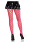 Leg Avenue Neon Pink Eyelet Net Tights, showcasing a stylish design paired with a black skirt and heels.