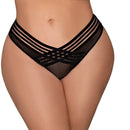 Dreamgirl Mesh Thong With Shadow Stripe Elastic Black 3X showcasing sheer black mesh and stylish elastic details.