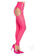 Leg Avenue seamless opaque footless suspender hose in pink featuring stylish cutouts and paired with pink high heels.