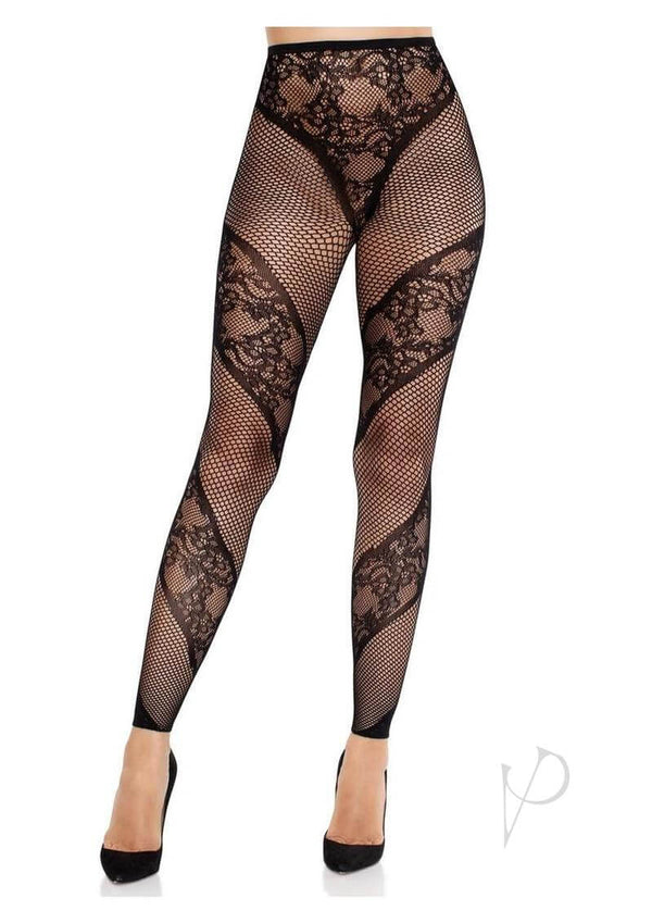 Lace And Net Illusion Footless Tights Bl-0