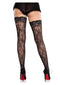 Leg Avenue Stay Up Lace Top Black Thigh Stockings with Floral Pattern and High Heels