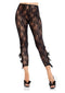 Black floral lace capri tights with scalloped trim and bows at the hem, perfect for a seductive look.