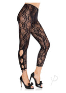 Leg Avenue scalloped trimmed floral lace capri tights in black, featuring a seductive design with stylish cutouts.