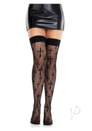 Worship Me Cross Net Thigh Highs Black O-3