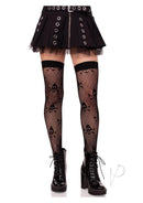 Dotted Net Skull Thigh Highs Black O/s-0