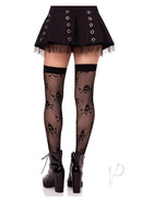 Dotted Net Skull Thigh Highs Black O/s-2