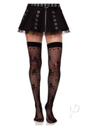 Dotted Net Skull Thigh Highs Black O/s-3