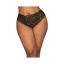 Dreamgirl Lace Tanga Open Crotch Panty Black 3X showcasing a flattering lace design and bold open crotch details.