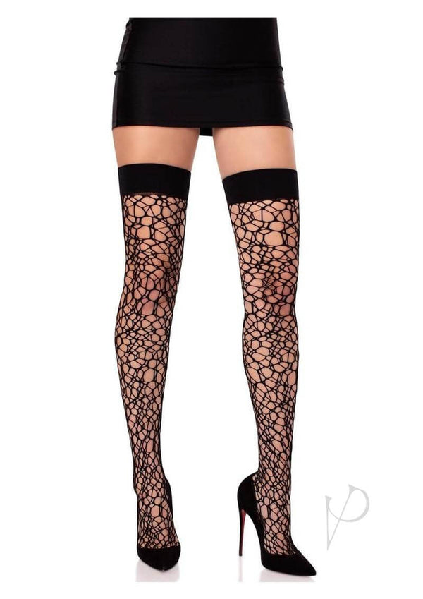 Fractured Net Thigh Highs Black O/s-0