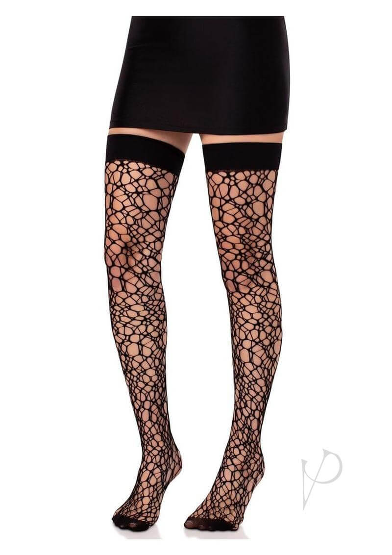 Fractured Net Thigh Highs Black O/s-3