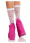 Leg Avenue Rosette Jacquard Spandex Sheer Anklets worn with pink high-heeled shoes, featuring floral designs for a stylish look.