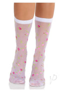 Sheer anklets with floral design in pink and green for stylish lingerie and everyday wear.
