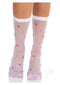 Sheer anklets with floral design in pink and green for stylish lingerie and everyday wear.