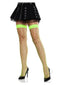 Leg Avenue Fence Net Thigh High Neon Green stockings paired with a black mini skirt for a bold, sexy outfit.