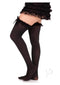 Leg Avenue black lace garter sheer striped thigh highs with satin bow, elegantly styled and perfect for a seductive look.