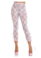 Leg Avenue Scalloped Floral Lace Footless Capri Tights in white with pink bows, perfect for stylish lingerie and special occasions.