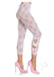 Leg Avenue white scalloped floral lace footless capri tights with pink bows and high heels, perfect for stylish lingerie looks.