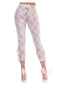 Leg Avenue white scalloped floral lace footless capri tights with pink bows, showcasing a sexy and stylish lingerie design.