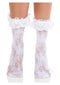 Leg Avenue Floral Lace Ruffle Top Anklets in White, featuring delicate lace and ruffled edge for a stylish look.