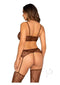Leg Avenue Cocoa lace bra top and garter belt set with mini bow detail, showcasing a flattering V-Front design.