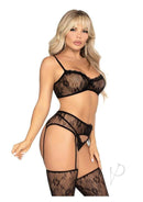 Leg Avenue black lace bra top with G string stockings, featuring a stylish and seductive design for intimate wear.