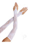Extra long floral net gauntlet arm warmers in white, perfect for enhancing sensual looks and adding elegance.