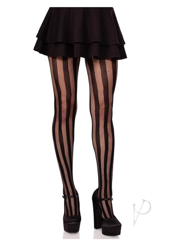 Net And Opaque Striped Tights Black O/s-0