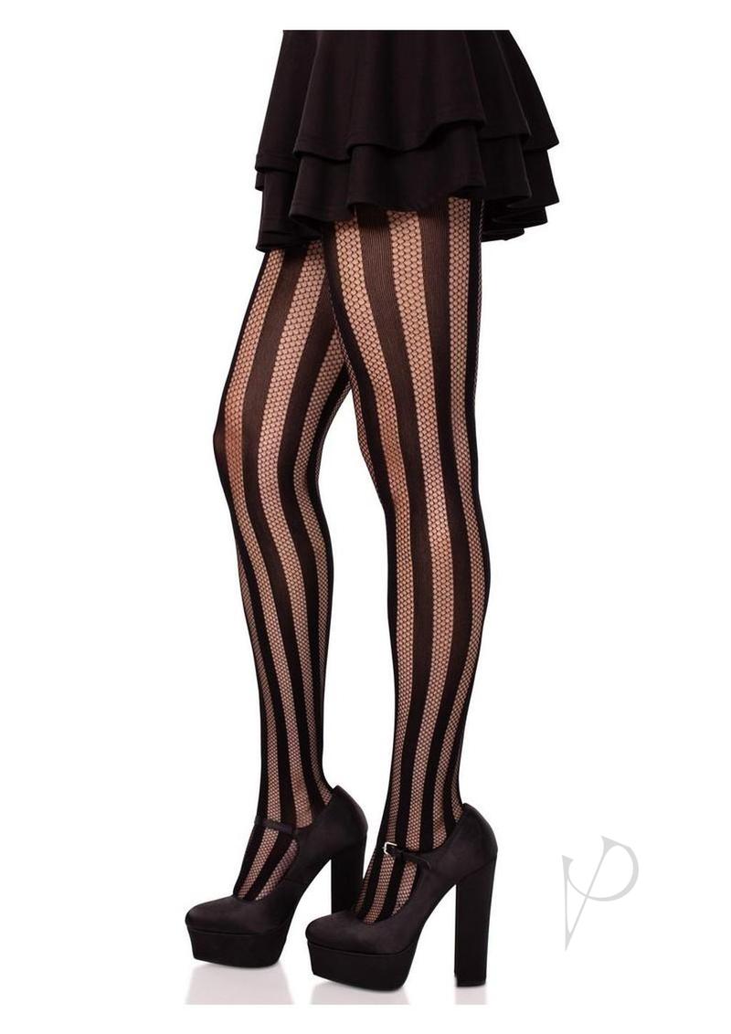 Net And Opaque Striped Tights Black O/s-1