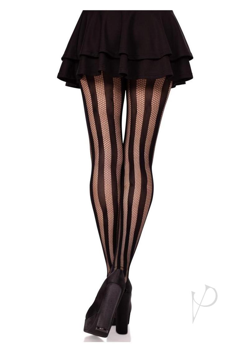 Net And Opaque Striped Tights Black O/s-2