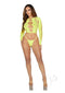 Female model wearing Leg Avenue Seamless Cut Out Long Sleeve Crop Top and G-String Panty in bright yellow.