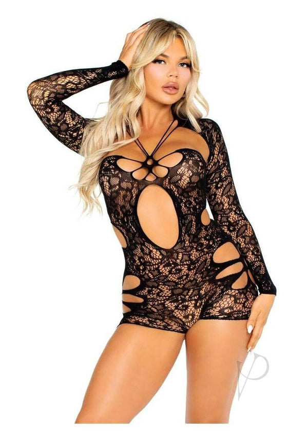 Cut-out Lace Romper With Attached Shrug-0