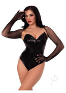 Model wearing Leg Avenue Fishnet Fingerless Gloved Shrug in black, showcasing elegance and confidence.