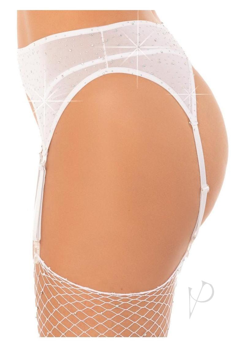 Leg Avenue Rhinestone Garter Belt in white, showcasing elegant design and sparkly details for a sexy lingerie look.