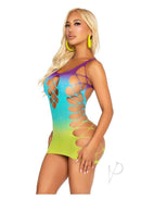 Leg Avenue Seamless Ombre Mini Dress in Ocean, featuring sexy faux lace-up design and colorful gradient.