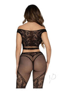 Net Lace Shoulder Foot Tight 2pc Blk Os-2