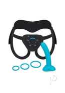 B-Vibe Everybody Strap On Harness with 6 Inch Peg Teal, featuring a comfortable harness and silicone peg.