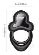 Honey Play Box Anello App Control Cock Ring Black with measurement details and dual-ring design.