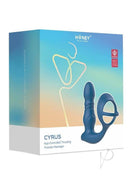 Cyrus App Controlled Thrusting Prostate Massager Blue packaging featuring a sleek design and smart toy features.