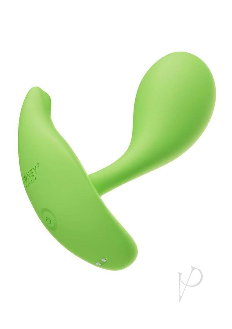 Oly 2 App Enabled Wearable Vibrator Green by Honey Play Box with ergonomic design for G-spot stimulation.