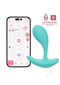 Oly 2 App Enabled Wearable Vibrator Blue by Honey Play Box next to a smartphone app for interactive features.