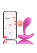 Oly 2 App Enabled Wearable Vibrator Pink by Honey Play Box next to smartphone app interface.